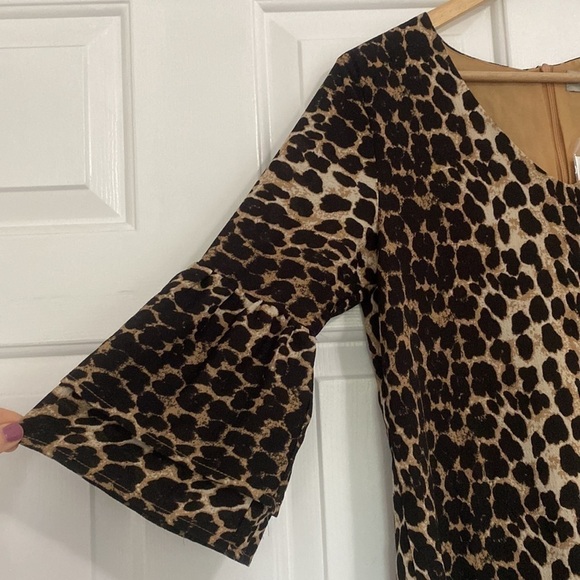 Belongsci NWT animal print shift dress with plumage sleeves. - Picture 2 of 12